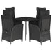 5 Piece Garden Dining Set With Cushions Black Poly Rattan