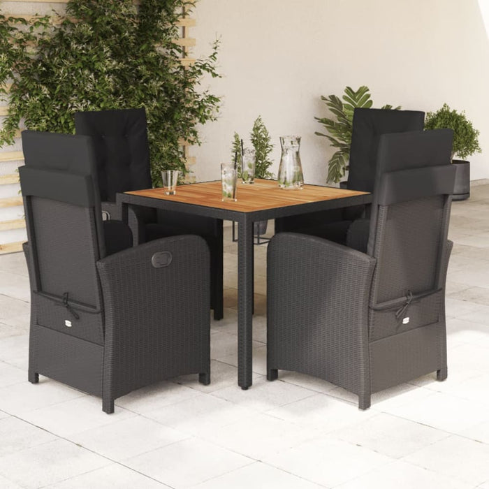 5 Piece Garden Dining Set With Cushions Black Poly Rattan