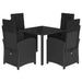 5 Piece Garden Dining Set With Cushions Black Poly Rattan