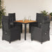 5 Piece Garden Dining Set with Cushions Black Poly Rattan