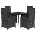 5 Piece Garden Dining Set With Cushions Black Poly Rattan