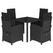 5 Piece Garden Dining Set With Cushions Black Poly Rattan