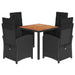 5 Piece Garden Dining Set With Cushions Black Poly Rattan