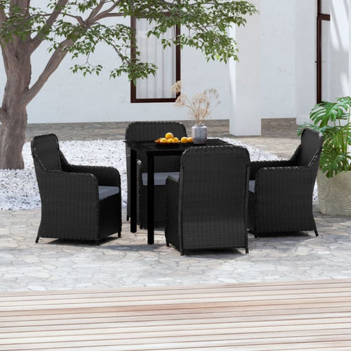 5 Piece Garden Dining Set with Cushions Black Tbkkptb