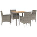 5 Piece Garden Dining Set With Cushions Grey Poly Rattan