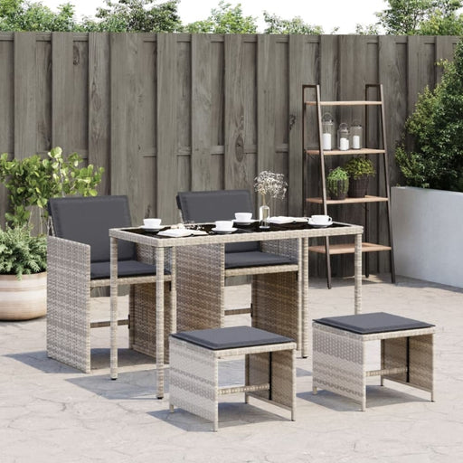 5 Piece Garden Dining Set with Cushions Light Grey Poly