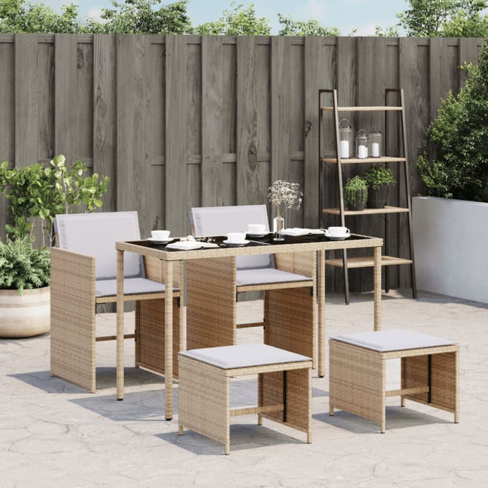 5 Piece Garden Dining Set with Cushions Mix Beige Poly