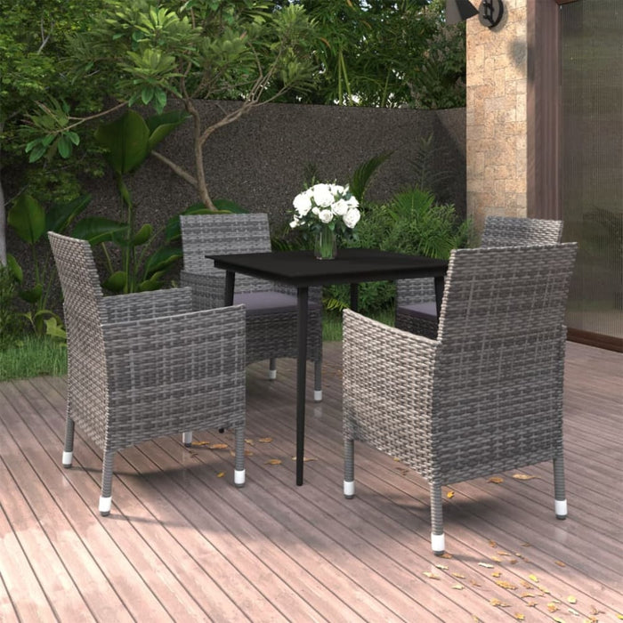 5 Piece Garden Dining Set with Cushions Poly Rattan