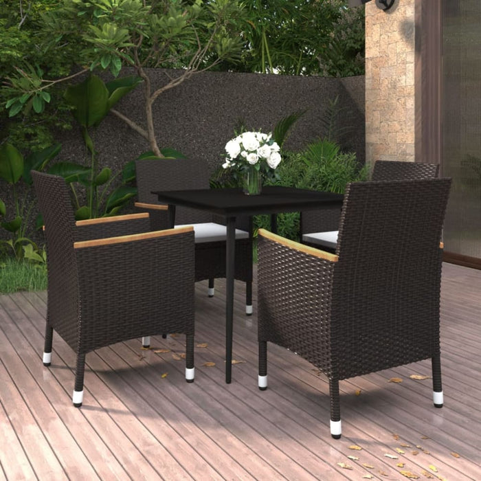 5 Piece Garden Dining Set with Cushions Poly Rattan