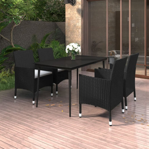 5 Piece Garden Dining Set with Cushions Poly Rattan