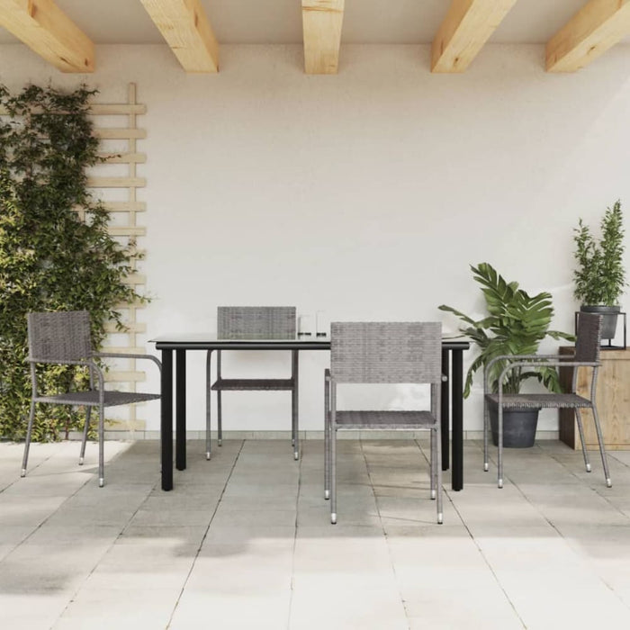 5 Piece Garden Dining Set Grey And Black Poly Rattan Steel