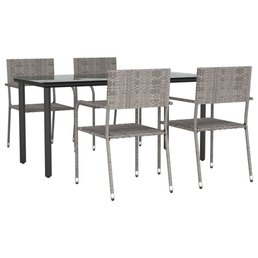 5 Piece Garden Dining Set Grey And Black Poly Rattan Steel