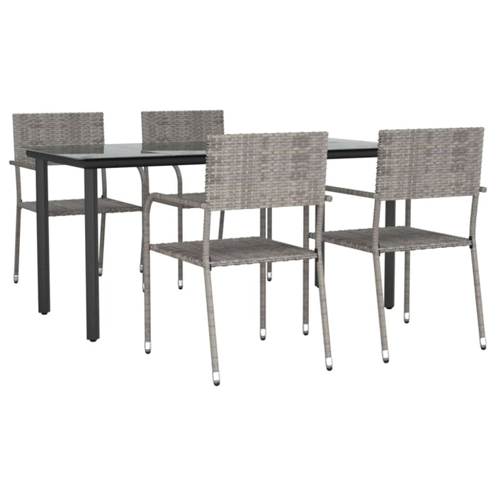 5 Piece Garden Dining Set Grey And Black Poly Rattan Steel