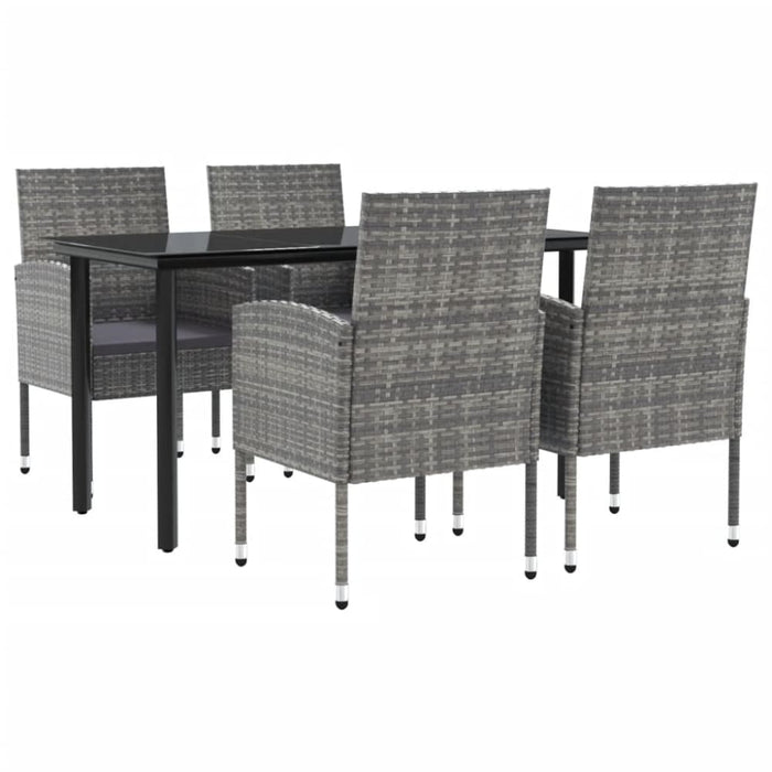 5 Piece Garden Dining Set Grey And Black Poly Rattan Steel