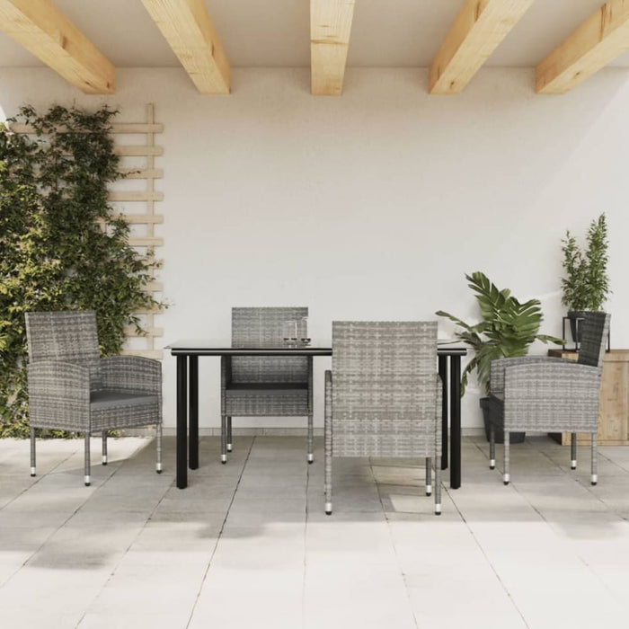 5 Piece Garden Dining Set Grey And Black Poly Rattan Steel