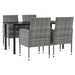 5 Piece Garden Dining Set Grey And Black Poly Rattan Steel