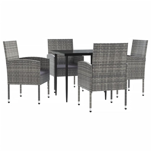 5 Piece Garden Dining Set Grey And Black Poly Rattan Steel