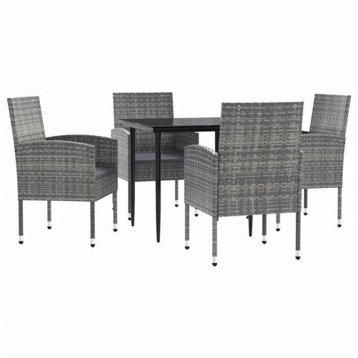 5 Piece Garden Dining Set Grey And Black Poly Rattan Steel