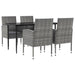 5 Piece Garden Dining Set Grey And Black Poly Rattan Steel
