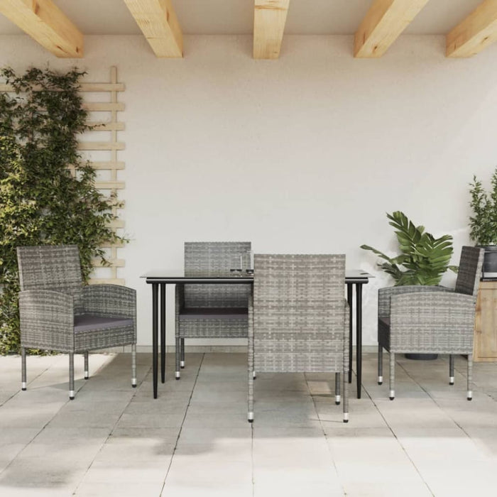 5 Piece Garden Dining Set Grey And Black Poly Rattan Steel