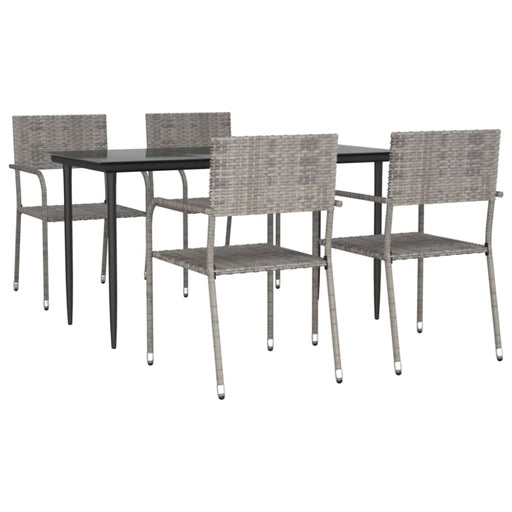 5 Piece Garden Dining Set Grey And Black Poly Rattan Steel