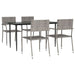 5 Piece Garden Dining Set Grey And Black Poly Rattan Steel