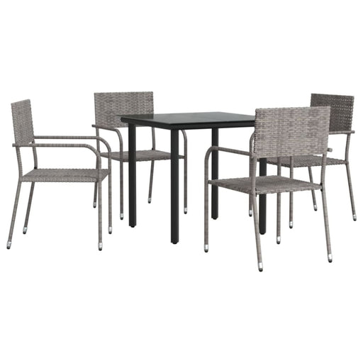 5 Piece Garden Dining Set Grey And Black Poly Rattan Steel