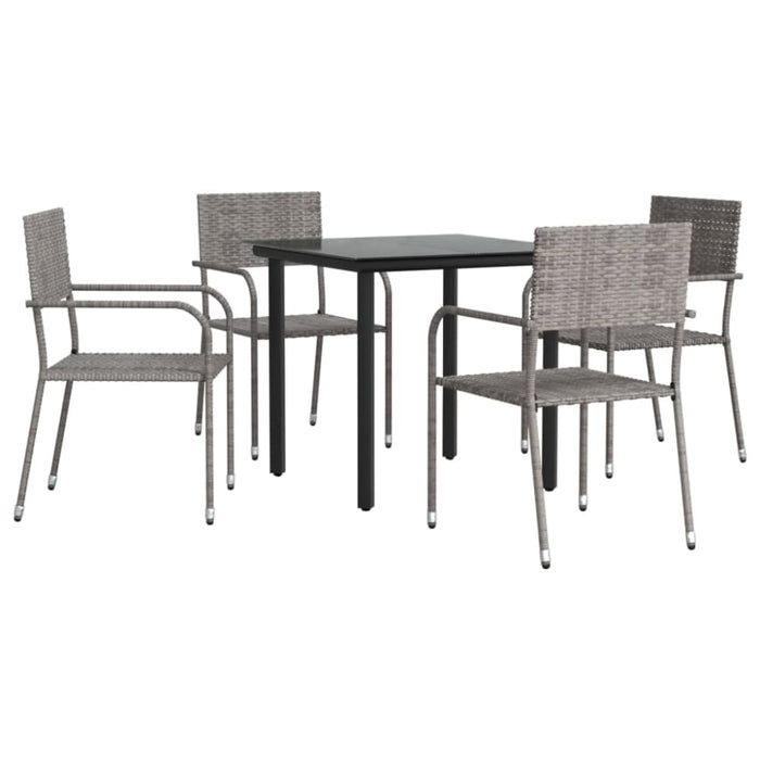 5 Piece Garden Dining Set Grey And Black Poly Rattan Steel