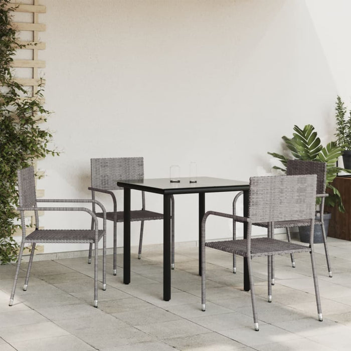 5 Piece Garden Dining Set Grey And Black Poly Rattan Steel