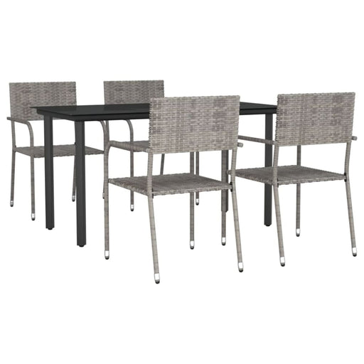 5 Piece Garden Dining Set Grey And Black Poly Rattan Steel