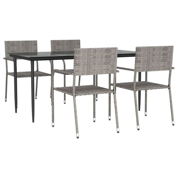 5 Piece Garden Dining Set Grey And Black Poly Rattan Steel