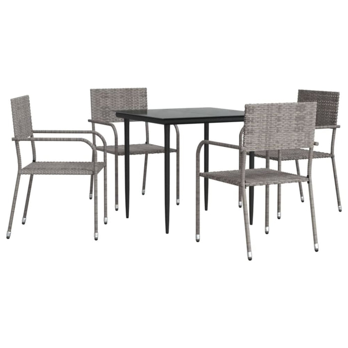5 Piece Garden Dining Set Grey And Black Poly Rattan Steel