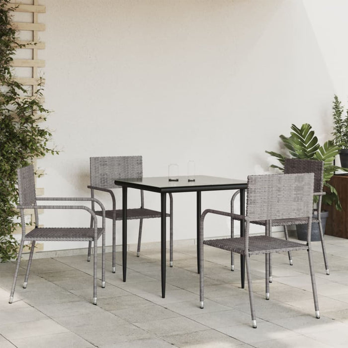 5 Piece Garden Dining Set Grey And Black Poly Rattan Steel