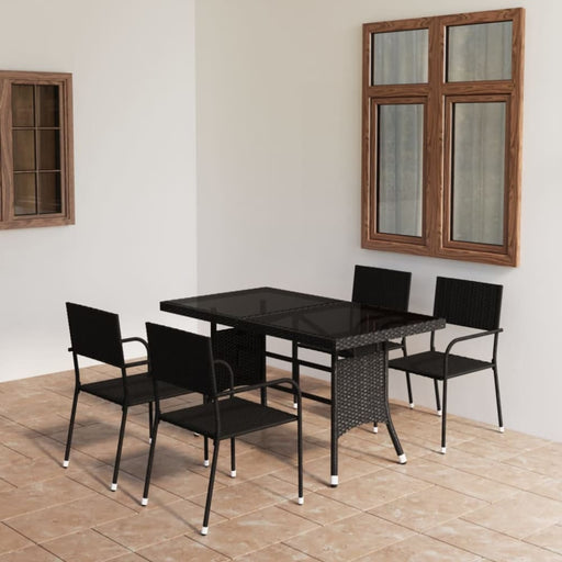 5 Piece Garden Dining Set Poly Rattan Black Tbpkaaa