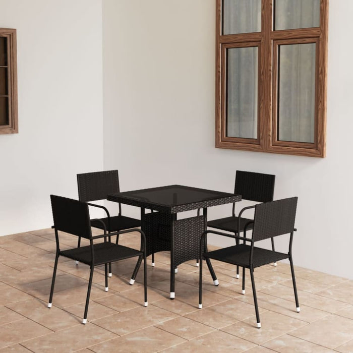 5 Piece Garden Dining Set Poly Rattan Black Tbpkaax