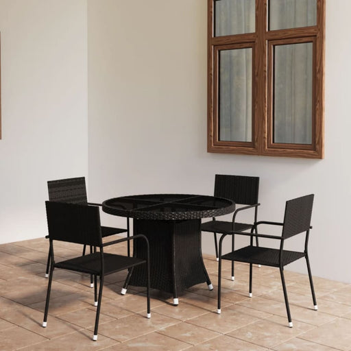 5 Piece Garden Dining Set Poly Rattan Black Tbpkapx