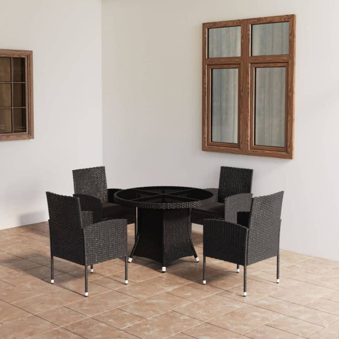 5 Piece Garden Dining Set Poly Rattan Black Tbpkaxk