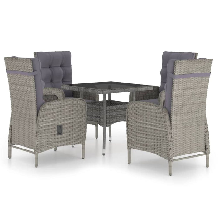5 Piece Garden Dining Set Poly Rattan and Glass Grey Tbpnpxa