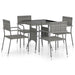 5 Piece Garden Dining Set Poly Rattan Grey Tbpkaat
