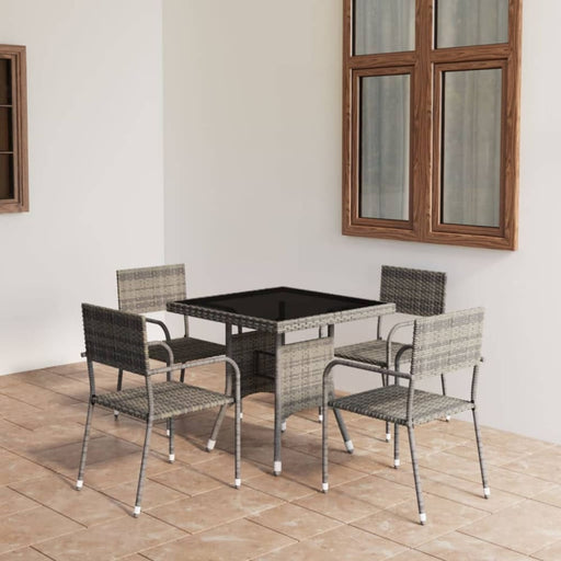 5 Piece Garden Dining Set Poly Rattan Grey Tbpkaat