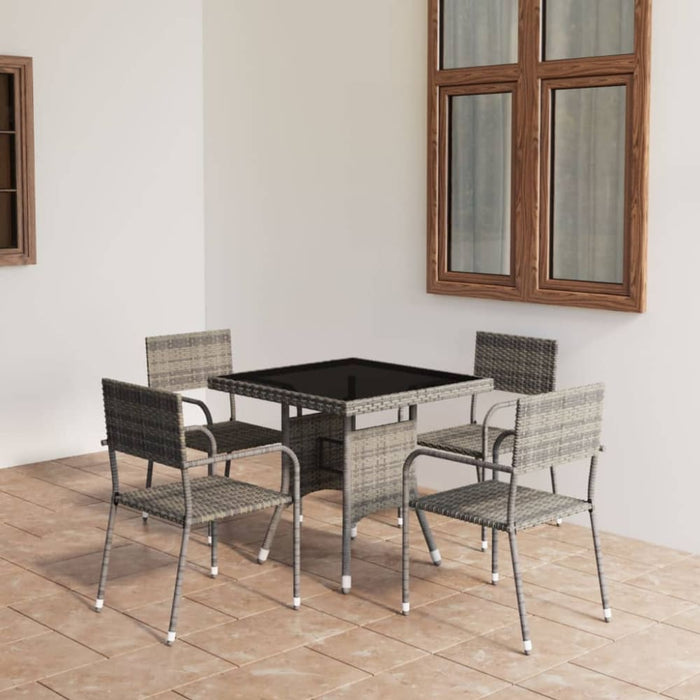 5 Piece Garden Dining Set Poly Rattan Grey Tbpkaat