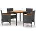 5 Piece Garden Dining Set Poly Rattan & Solid Acacia Wood