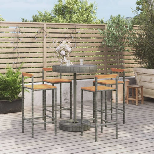 5 Piece Garden Bar Set Grey Poly Rattan&solid Wood Acacia