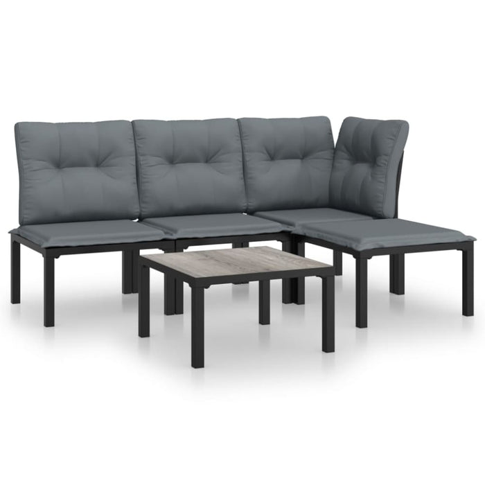 5 Piece Garden Lounge Set Black and Grey Poly Rattan Toniiaa