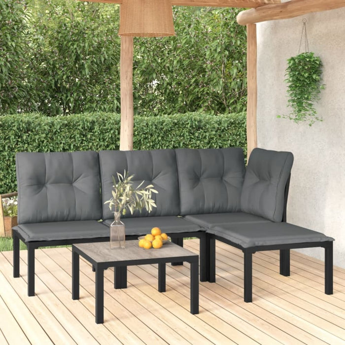 5 Piece Garden Lounge Set Black and Grey Poly Rattan Toniiaa