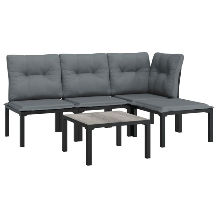 5 Piece Garden Lounge Set Black and Grey Poly Rattan Toniiaa
