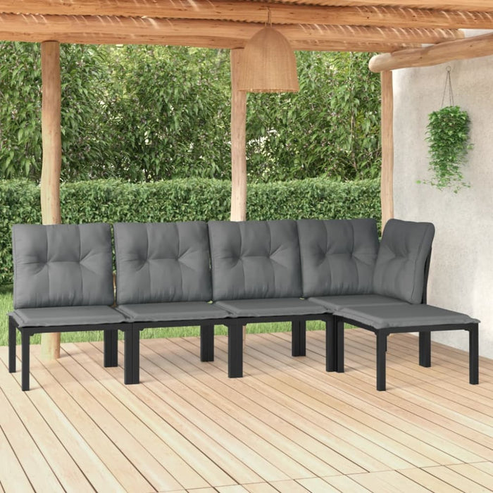 5 Piece Garden Lounge Set Black and Grey Poly Rattan Toniiap