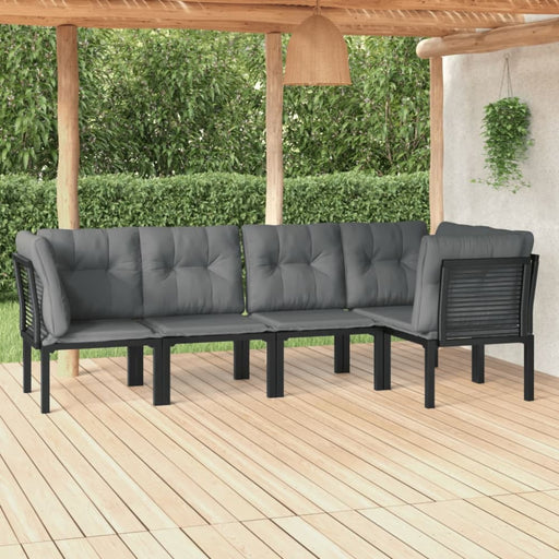 5 Piece Garden Lounge Set Black and Grey Poly Rattan Toniipt