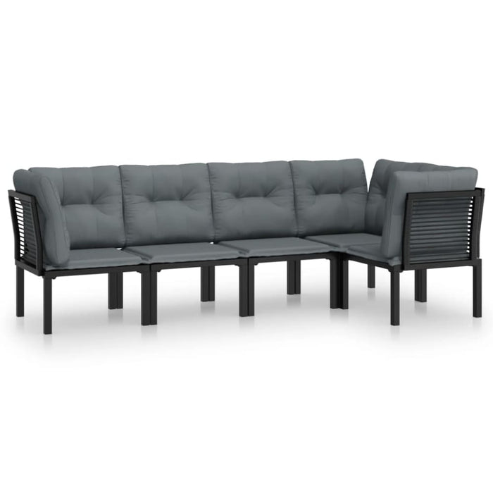 5 Piece Garden Lounge Set Black and Grey Poly Rattan Toniipt