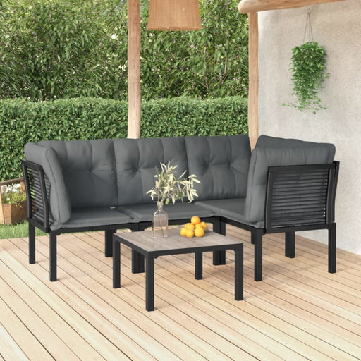5 Piece Garden Lounge Set Black and Grey Poly Rattan Toniipx